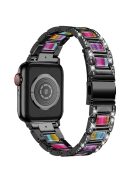 For Apple Watch Series 10 42mm / 9 8 7 41mm / 6 5 4 SE SE (2022) SE (2023) 40mm / 3 2 1 38mm Stainless Steel Resin Watch Band Rhinestone Decor Wrist Strap - Black / Colorful