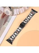 For Apple Watch Series 10 42mm / 9 8 7 41mm / 6 5 4 SE SE (2022) SE (2023) 40mm / 3 2 1 38mm Stainless Steel Resin Watch Band Rhinestone Decor Wrist Strap - Black / Nougat Pattern