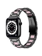 For Apple Watch Series 10 42mm / 9 8 7 41mm / 6 5 4 SE SE (2022) SE (2023) 40mm / 3 2 1 38mm Stainless Steel Resin Watch Band Rhinestone Decor Wrist Strap - Black / Pink