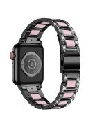 For Apple Watch Series 10 42mm / 9 8 7 41mm / 6 5 4 SE SE (2022) SE (2023) 40mm / 3 2 1 38mm Stainless Steel Resin Watch Band Rhinestone Decor Wrist Strap - Black / Pink