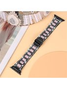 For Apple Watch Series 10 42mm / 9 8 7 41mm / 6 5 4 SE SE (2022) SE (2023) 40mm / 3 2 1 38mm Stainless Steel Resin Watch Band Rhinestone Decor Wrist Strap - Black / Pink