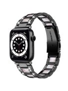 For Apple Watch Series 10 42mm / 9 8 7 41mm / 6 5 4 SE SE (2022) SE (2023) 40mm / 3 2 1 38mm Stainless Steel Resin Watch Band Rhinestone Decor Wrist Strap - Black / Pink Mix