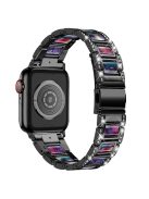 For Apple Watch Series 10 42mm / 9 8 7 41mm / 6 5 4 SE SE (2022) SE (2023) 40mm / 3 2 1 38mm Stainless Steel Resin Watch Band Rhinestone Decor Wrist Strap - Black / Purple Green Mix