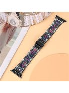 For Apple Watch Series 10 42mm / 9 8 7 41mm / 6 5 4 SE SE (2022) SE (2023) 40mm / 3 2 1 38mm Stainless Steel Resin Watch Band Rhinestone Decor Wrist Strap - Black / Purple Green Mix