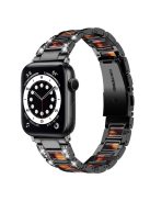 For Apple Watch Series 10 42mm / 9 8 7 41mm / 6 5 4 SE SE (2022) SE (2023) 40mm / 3 2 1 38mm Stainless Steel Resin Watch Band Rhinestone Decor Wrist Strap - Black / Tortoiseshell Color