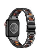 For Apple Watch Series 10 42mm / 9 8 7 41mm / 6 5 4 SE SE (2022) SE (2023) 40mm / 3 2 1 38mm Stainless Steel Resin Watch Band Rhinestone Decor Wrist Strap - Black / Tortoiseshell Color