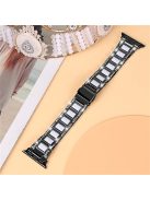 For Apple Watch Series 10 42mm / 9 8 7 41mm / 6 5 4 SE SE (2022) SE (2023) 40mm / 3 2 1 38mm Stainless Steel Resin Watch Band Rhinestone Decor Wrist Strap - Black / White