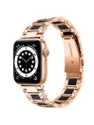 For Apple Watch Series 10 42mm / 9 8 7 41mm / 6 5 4 SE SE (2022) SE (2023) 40mm / 3 2 1 38mm Stainless Steel Resin Watch Band Rhinestone Decor Wrist Strap - Rose Gold / Black