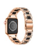 For Apple Watch Series 10 42mm / 9 8 7 41mm / 6 5 4 SE SE (2022) SE (2023) 40mm / 3 2 1 38mm Stainless Steel Resin Watch Band Rhinestone Decor Wrist Strap - Rose Gold / Black