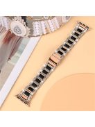 For Apple Watch Series 10 42mm / 9 8 7 41mm / 6 5 4 SE SE (2022) SE (2023) 40mm / 3 2 1 38mm Stainless Steel Resin Watch Band Rhinestone Decor Wrist Strap - Rose Gold / Black