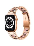 For Apple Watch Series 10 42mm / 9 8 7 41mm / 6 5 4 SE SE (2022) SE (2023) 40mm / 3 2 1 38mm Stainless Steel Resin Watch Band Rhinestone Decor Wrist Strap - Rose Gold / Black Pink Mix