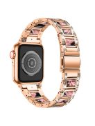 For Apple Watch Series 10 42mm / 9 8 7 41mm / 6 5 4 SE SE (2022) SE (2023) 40mm / 3 2 1 38mm Stainless Steel Resin Watch Band Rhinestone Decor Wrist Strap - Rose Gold / Black Pink Mix