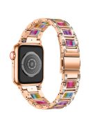 For Apple Watch Series 10 42mm / 9 8 7 41mm / 6 5 4 SE SE (2022) SE (2023) 40mm / 3 2 1 38mm Stainless Steel Resin Watch Band Rhinestone Decor Wrist Strap - Rose Gold / Colorful