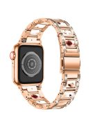 For Apple Watch Series 10 42mm / 9 8 7 41mm / 6 5 4 SE SE (2022) SE (2023) 40mm / 3 2 1 38mm Stainless Steel Resin Watch Band Rhinestone Decor Wrist Strap - Rose Gold / Nougat Pattern