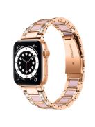 For Apple Watch Series 10 42mm / 9 8 7 41mm / 6 5 4 SE SE (2022) SE (2023) 40mm / 3 2 1 38mm Stainless Steel Resin Watch Band Rhinestone Decor Wrist Strap - Rose Gold / Pink