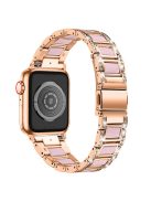 For Apple Watch Series 10 42mm / 9 8 7 41mm / 6 5 4 SE SE (2022) SE (2023) 40mm / 3 2 1 38mm Stainless Steel Resin Watch Band Rhinestone Decor Wrist Strap - Rose Gold / Pink