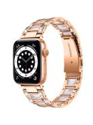 For Apple Watch Series 10 42mm / 9 8 7 41mm / 6 5 4 SE SE (2022) SE (2023) 40mm / 3 2 1 38mm Stainless Steel Resin Watch Band Rhinestone Decor Wrist Strap - Rose Gold / Pink Mix