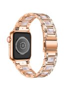 For Apple Watch Series 10 42mm / 9 8 7 41mm / 6 5 4 SE SE (2022) SE (2023) 40mm / 3 2 1 38mm Stainless Steel Resin Watch Band Rhinestone Decor Wrist Strap - Rose Gold / Pink Mix