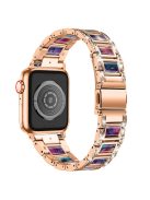 For Apple Watch Series 10 42mm / 9 8 7 41mm / 6 5 4 SE SE (2022) SE (2023) 40mm / 3 2 1 38mm Stainless Steel Resin Watch Band Rhinestone Decor Wrist Strap - Rose Gold / Purple Green Mix