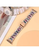 For Apple Watch Series 10 42mm / 9 8 7 41mm / 6 5 4 SE SE (2022) SE (2023) 40mm / 3 2 1 38mm Stainless Steel Resin Watch Band Rhinestone Decor Wrist Strap - Rose Gold / Purple Green Mix