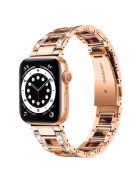 For Apple Watch Series 10 42mm / 9 8 7 41mm / 6 5 4 SE SE (2022) SE (2023) 40mm / 3 2 1 38mm Stainless Steel Resin Watch Band Rhinestone Decor Wrist Strap - Rose Gold / Tortoiseshell Color