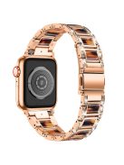 For Apple Watch Series 10 42mm / 9 8 7 41mm / 6 5 4 SE SE (2022) SE (2023) 40mm / 3 2 1 38mm Stainless Steel Resin Watch Band Rhinestone Decor Wrist Strap - Rose Gold / Tortoiseshell Color