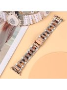 For Apple Watch Series 10 42mm / 9 8 7 41mm / 6 5 4 SE SE (2022) SE (2023) 40mm / 3 2 1 38mm Stainless Steel Resin Watch Band Rhinestone Decor Wrist Strap - Rose Gold / Tortoiseshell Color