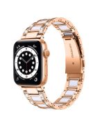 For Apple Watch Series 10 42mm / 9 8 7 41mm / 6 5 4 SE SE (2022) SE (2023) 40mm / 3 2 1 38mm Stainless Steel Resin Watch Band Rhinestone Decor Wrist Strap - Rose Gold / White