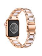 For Apple Watch Series 10 42mm / 9 8 7 41mm / 6 5 4 SE SE (2022) SE (2023) 40mm / 3 2 1 38mm Stainless Steel Resin Watch Band Rhinestone Decor Wrist Strap - Rose Gold / White