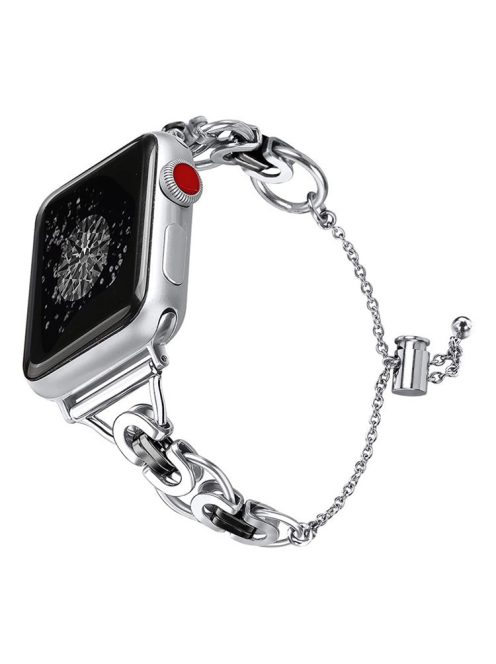 For Apple Watch Series 10 42mm / 9 8 7 41mm / 6 5 4 SE SE (2022) SE (2023) 40mm / 3 2 1 38mm Stainless Steel Stylish Hollow Out Smart Watch Band Bracelet - Silver and Black