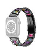 For Apple Watch Series 10 42mm / 9 8 7 41mm / 6 5 4 SE SE (2022) SE (2023) 40mm / 3 2 1 38mm Stainless Steel Watch Band Bling Rhinestone Resin Bracelet Strap Replacement -  Black / Colorful