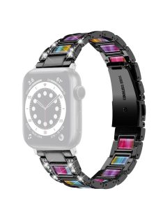   For Apple Watch Series 10 42mm / 9 8 7 41mm / 6 5 4 SE SE (2022) SE (2023) 40mm / 3 2 1 38mm Stainless Steel Watch Band Bling Rhinestone Resin Bracelet Strap Replacement -  Black / Colorful