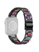 For Apple Watch Series 10 42mm / 9 8 7 41mm / 6 5 4 SE SE (2022) SE (2023) 40mm / 3 2 1 38mm Stainless Steel Watch Band Bling Rhinestone Resin Bracelet Strap Replacement -  Black / Colorful