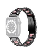 For Apple Watch Series 10 42mm / 9 8 7 41mm / 6 5 4 SE SE (2022) SE (2023) 40mm / 3 2 1 38mm Stainless Steel Watch Band Bling Rhinestone Resin Bracelet Strap Replacement - Black / Black Pink Mix