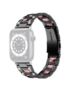   For Apple Watch Series 10 42mm / 9 8 7 41mm / 6 5 4 SE SE (2022) SE (2023) 40mm / 3 2 1 38mm Stainless Steel Watch Band Bling Rhinestone Resin Bracelet Strap Replacement - Black / Black Pink Mix