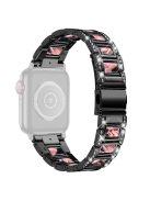 For Apple Watch Series 10 42mm / 9 8 7 41mm / 6 5 4 SE SE (2022) SE (2023) 40mm / 3 2 1 38mm Stainless Steel Watch Band Bling Rhinestone Resin Bracelet Strap Replacement - Black / Black Pink Mix