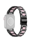 For Apple Watch Series 10 42mm / 9 8 7 41mm / 6 5 4 SE SE (2022) SE (2023) 40mm / 3 2 1 38mm Stainless Steel Watch Band Bling Rhinestone Resin Bracelet Strap Replacement - Black / Pink