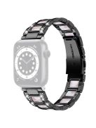 For Apple Watch Series 10 42mm / 9 8 7 41mm / 6 5 4 SE SE (2022) SE (2023) 40mm / 3 2 1 38mm Stainless Steel Watch Band Bling Rhinestone Resin Bracelet Strap Replacement - Black / Pink Mix