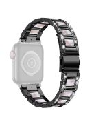 For Apple Watch Series 10 42mm / 9 8 7 41mm / 6 5 4 SE SE (2022) SE (2023) 40mm / 3 2 1 38mm Stainless Steel Watch Band Bling Rhinestone Resin Bracelet Strap Replacement - Black / Pink Mix