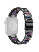 For Apple Watch Series 10 42mm / 9 8 7 41mm / 6 5 4 SE SE (2022) SE (2023) 40mm / 3 2 1 38mm Stainless Steel Watch Band Bling Rhinestone Resin Bracelet Strap Replacement - Black / Purple Green Mix