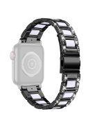 For Apple Watch Series 10 42mm / 9 8 7 41mm / 6 5 4 SE SE (2022) SE (2023) 40mm / 3 2 1 38mm Stainless Steel Watch Band Bling Rhinestone Resin Bracelet Strap Replacement - Black / White