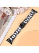 For Apple Watch Series 10 42mm / 9 8 7 41mm / 6 5 4 SE SE (2022) SE (2023) 40mm / 3 2 1 38mm Stainless Steel Watch Band Bling Rhinestone Resin Bracelet Strap Replacement - Black / White