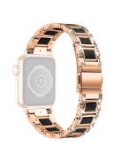 For Apple Watch Series 10 42mm / 9 8 7 41mm / 6 5 4 SE SE (2022) SE (2023) 40mm / 3 2 1 38mm Stainless Steel Watch Band Bling Rhinestone Resin Bracelet Strap Replacement - Rose Gold / Black