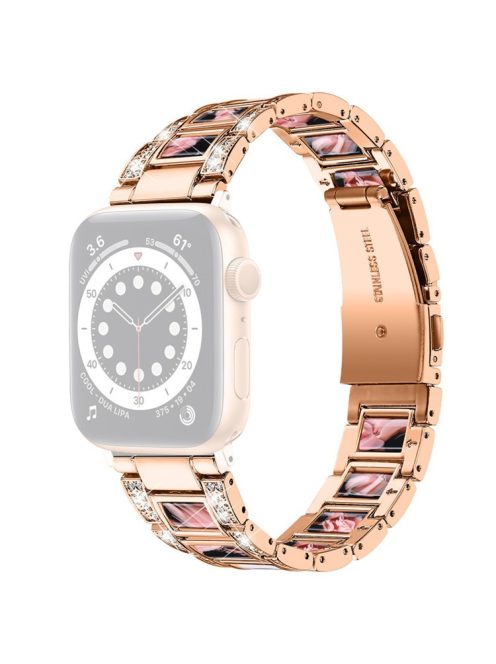 For Apple Watch Series 10 42mm / 9 8 7 41mm / 6 5 4 SE SE (2022) SE (2023) 40mm / 3 2 1 38mm Stainless Steel Watch Band Bling Rhinestone Resin Bracelet Strap Replacement - Rose Gold / Black Pink Mix