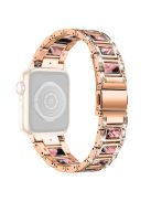 For Apple Watch Series 10 42mm / 9 8 7 41mm / 6 5 4 SE SE (2022) SE (2023) 40mm / 3 2 1 38mm Stainless Steel Watch Band Bling Rhinestone Resin Bracelet Strap Replacement - Rose Gold / Black Pink Mix