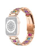 For Apple Watch Series 10 42mm / 9 8 7 41mm / 6 5 4 SE SE (2022) SE (2023) 40mm / 3 2 1 38mm Stainless Steel Watch Band Bling Rhinestone Resin Bracelet Strap Replacement - Rose Gold / Colorful