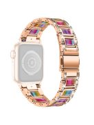 For Apple Watch Series 10 42mm / 9 8 7 41mm / 6 5 4 SE SE (2022) SE (2023) 40mm / 3 2 1 38mm Stainless Steel Watch Band Bling Rhinestone Resin Bracelet Strap Replacement - Rose Gold / Colorful