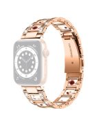 For Apple Watch Series 10 42mm / 9 8 7 41mm / 6 5 4 SE SE (2022) SE (2023) 40mm / 3 2 1 38mm Stainless Steel Watch Band Bling Rhinestone Resin Bracelet Strap Replacement - Rose Gold / Nougat Pattern