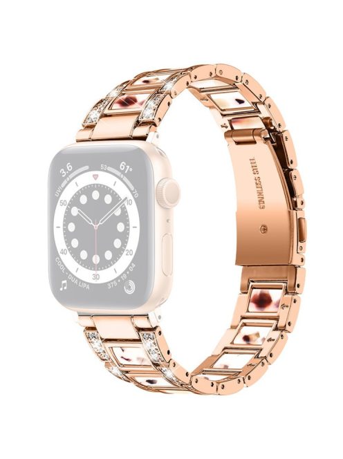 For Apple Watch Series 10 42mm / 9 8 7 41mm / 6 5 4 SE SE (2022) SE (2023) 40mm / 3 2 1 38mm Stainless Steel Watch Band Bling Rhinestone Resin Bracelet Strap Replacement - Rose Gold / Nougat Pattern