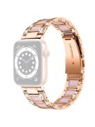 For Apple Watch Series 10 42mm / 9 8 7 41mm / 6 5 4 SE SE (2022) SE (2023) 40mm / 3 2 1 38mm Stainless Steel Watch Band Bling Rhinestone Resin Bracelet Strap Replacement - Rose Gold / Pink